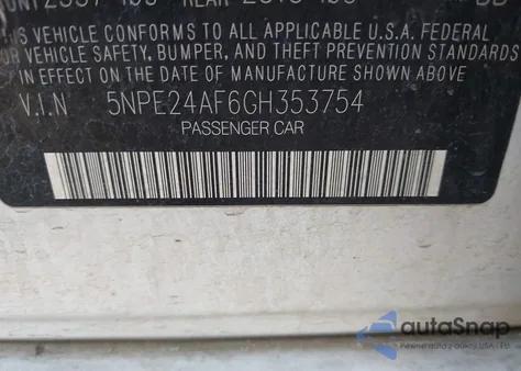 2016 Hyundai Sonata Se из США, поврежденный, VIN 5NPE24AF6GH353754